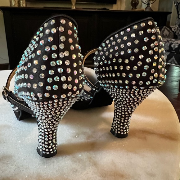 Brand New Ballroom Salsa Studded Rainbow Rhinestones Black Dance Shoes - Picture 5 of 8